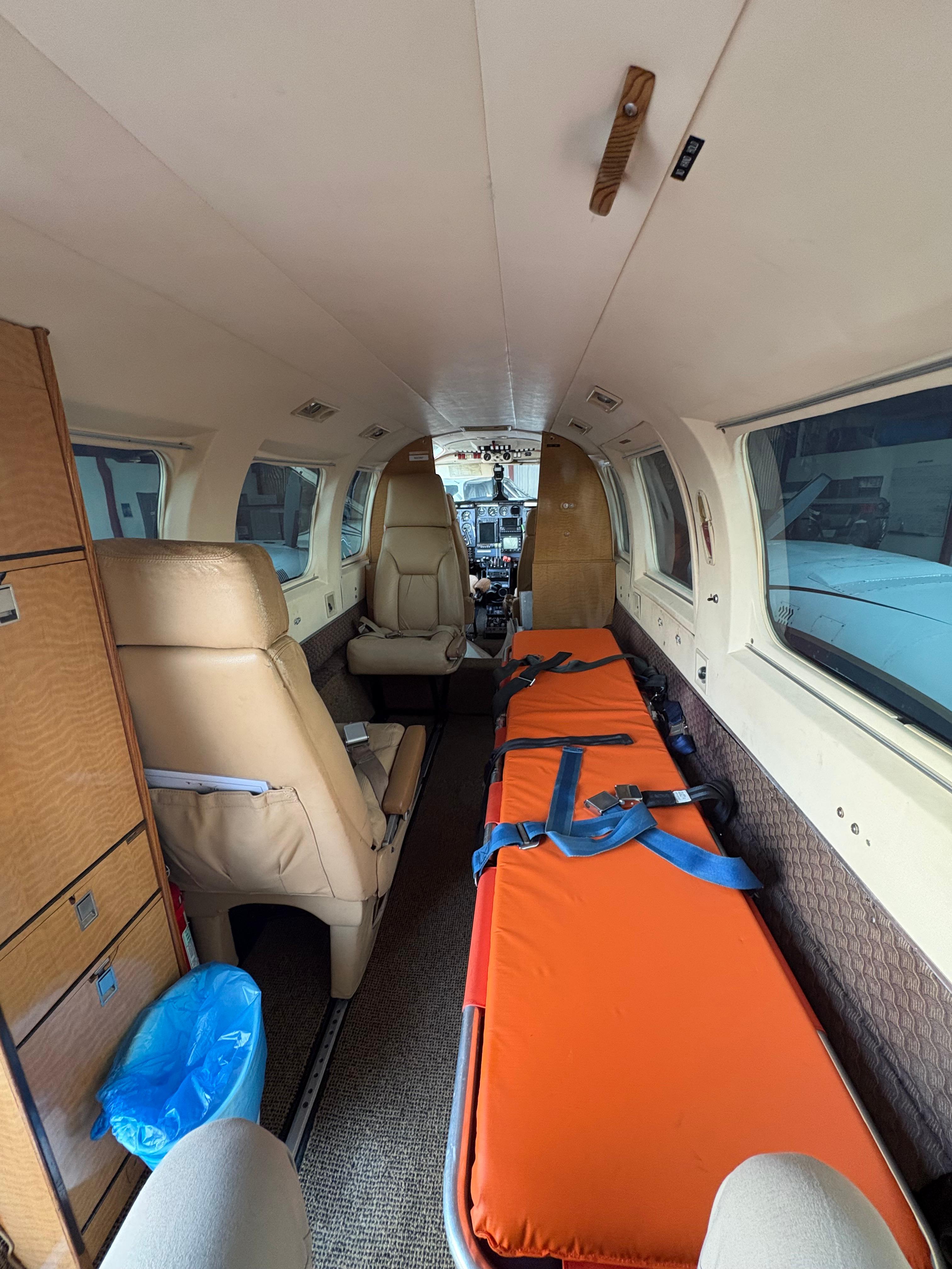 Piper PA-31 Navajo cabin fitted with a medevac stretcher